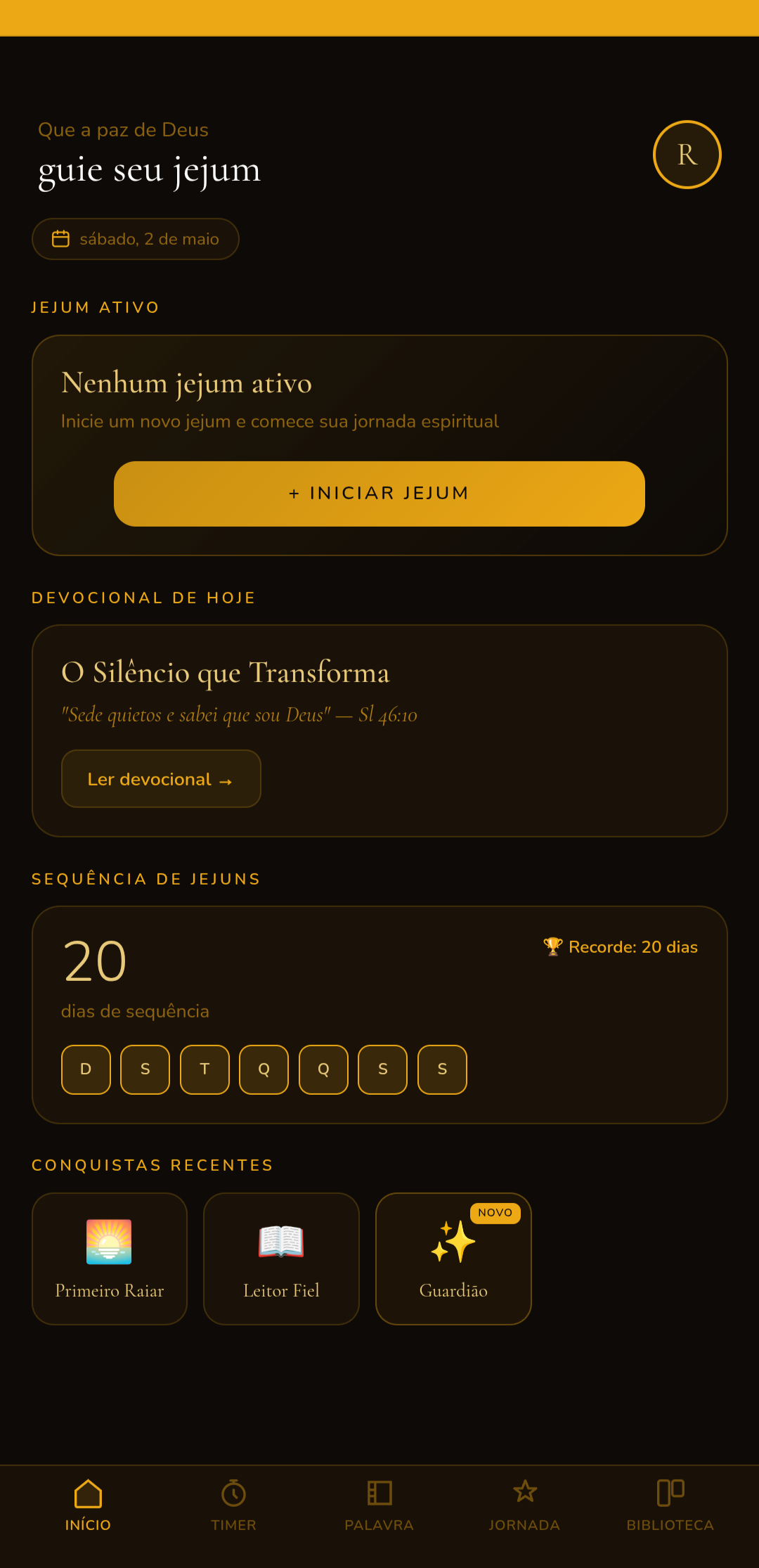 Tela inicial Jejum Guiado
